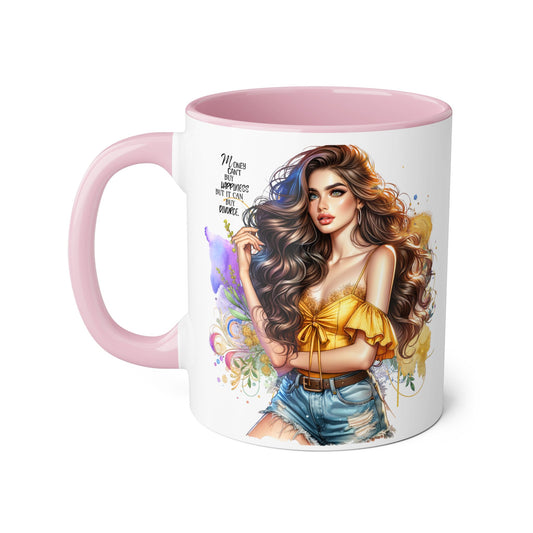 Money Can't Buy Happiness But It Can Buy Divorce Humoristic Empowering Accent Mug, Inspirational Coffee Cup, Artful Drinkware for Self-Care, Perfect Gift for Birthdays, Motivational Decor