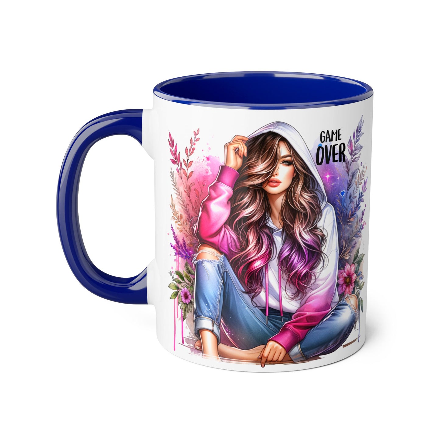 Stylish Gamer Mug, Game Over Coffee Cup, Floral Art Drinkware, Cute Gift for Gamers, Trendy Ceramic Tea Mug