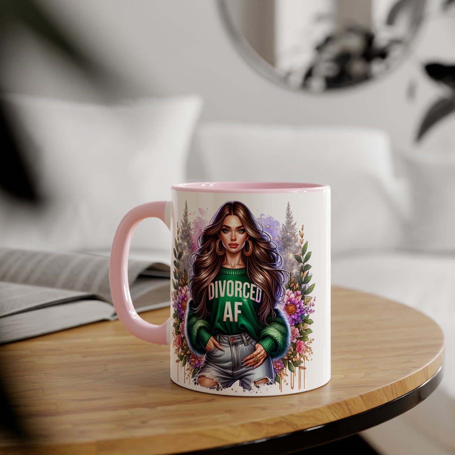 Stylish Accent Mugs for Empowering Sips, Floral Artwork, Perfect Gift for Divorced Friends, Motivational Tea or Coffee Cup