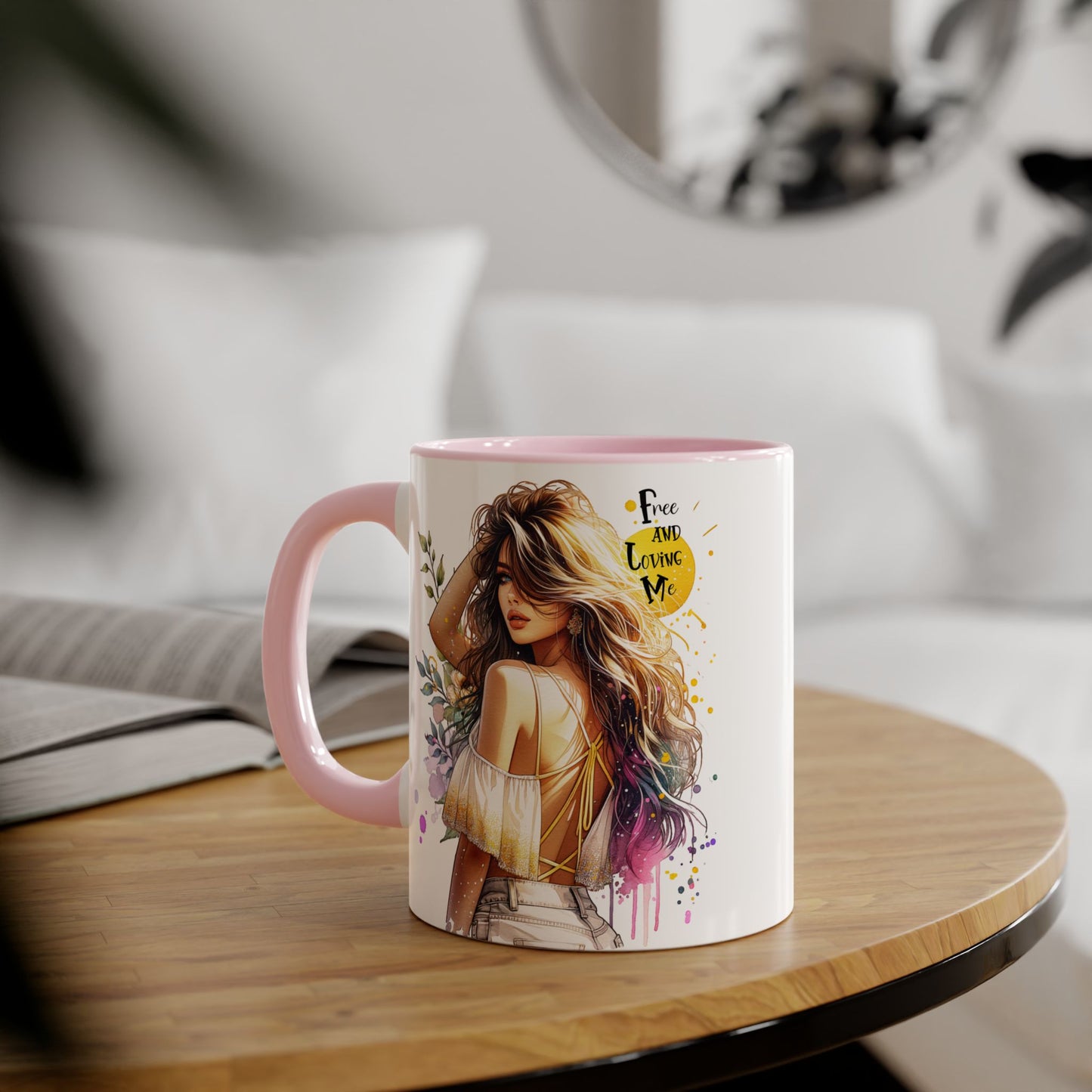 Free and Loving Me Boho Chic Accent Mug, Inspirational Coffee Cup, Free and Living Me, Gift for Her, Art Print Mug, Home Decor
