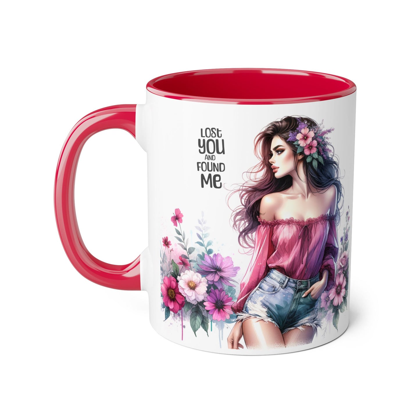 Lost You and Found Me Floral Beauty Accent Mug, Coffee Cup, Gift for Her, Inspirational Quote Mug, Artistic Drinkware, Home Decor