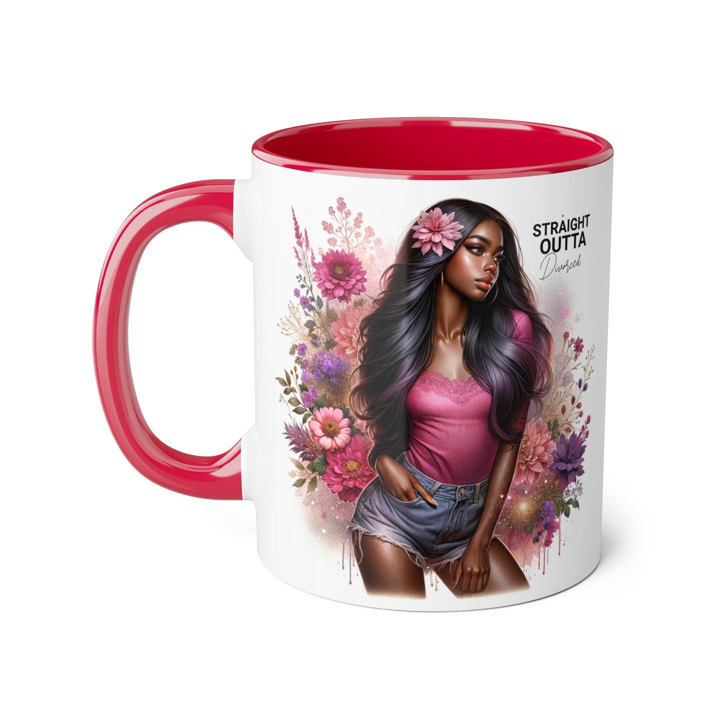 Straight Outta Divorced Humoristic Floral Portrait Accent Mug, Perfect Gift for Her, Coffee Lover, Home Decor, Stylish Drinkware, Mother's Day Gift, Inspirational Cup