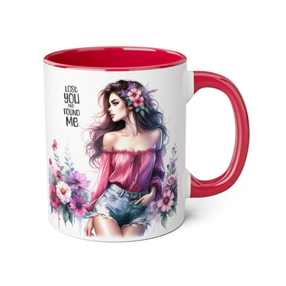 Lost You and Found Me Floral Beauty Accent Mug, Coffee Cup, Gift for Her, Inspirational Quote Mug, Artistic Drinkware, Home Decor