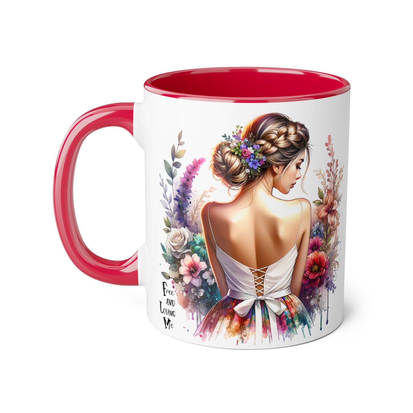 Free and Loving Me Floral Accent Mug, Artistic Coffee Cup, Gift for Mom, Birthday, Mother's Day, Home Decor, Inspirational Mug