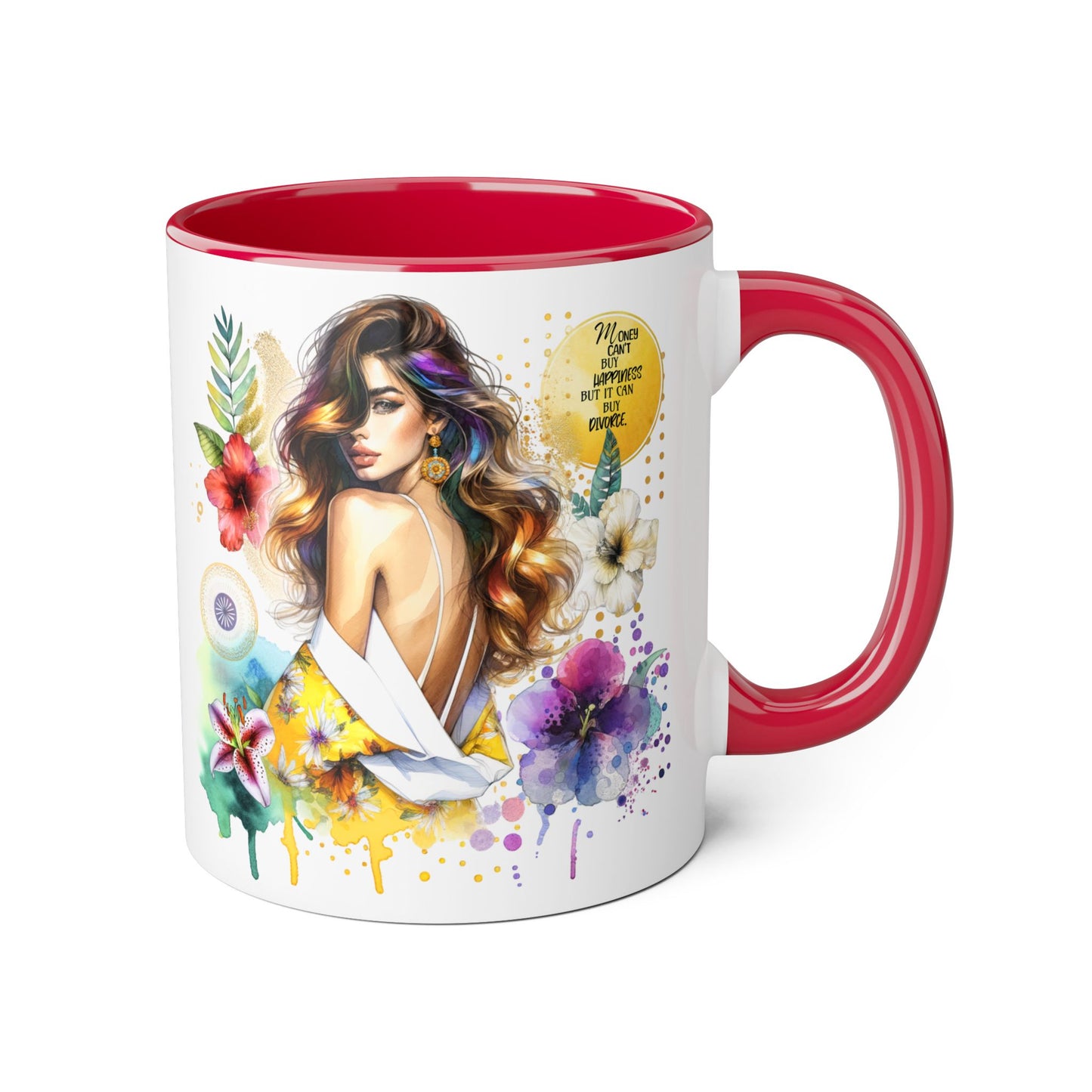 Money Can't Buy Happiness But It Can Buy Divorce Accent Mugs, 11oz