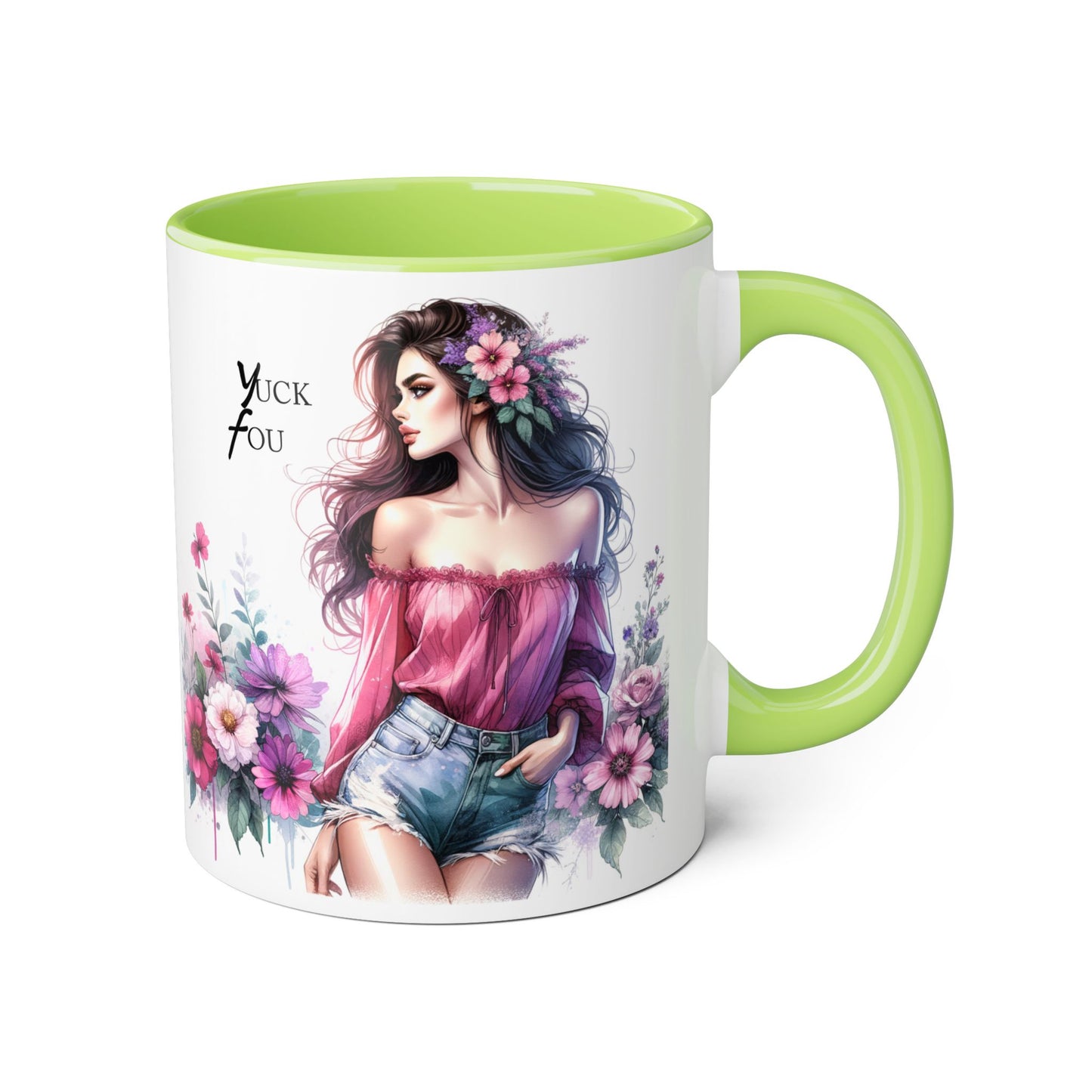 Yuck Fou Floral Boho Accent Mug, 11oz Coffee Cup, Gifts for Her, Birthday Present, Unique Art Mug, Home Decor
