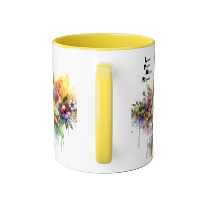 Colorful Floral Accent Mug - Love, Pain, Alone, Repeat Drinkware, Boho Coffee Cup, Gift for Her, Inspirational Mug