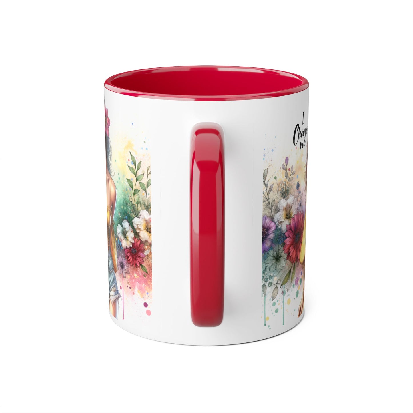 I Choose Me Floral Themed Accent Mugs, 11oz - Eco-Friendly Gift for Self-Care, Birthdays, Friends, Tea Lover, Inspirational Quotes