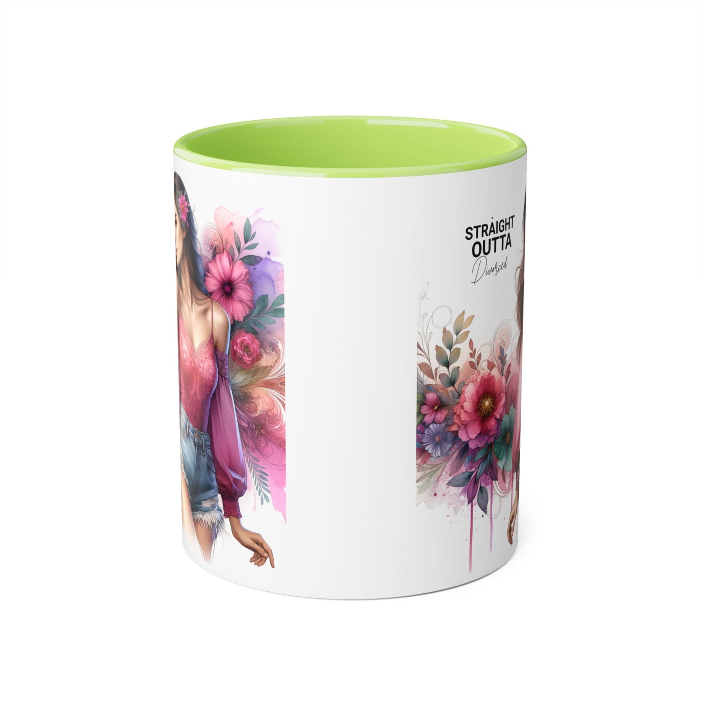 Straight Outta Divorced Humoristic Stylish Accent Mug, Floral Coffee Cup, Gifts for Her, Straight Outta, Unique Art Mug, Home Decor, Birthday Present