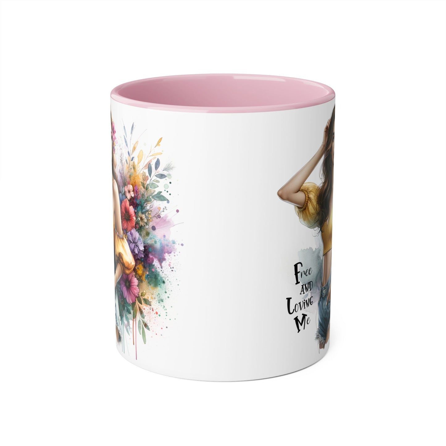 Free and Loving Me Bohemian Floral Accent Mug, Women's Gift, Coffee Mug, Inspirational Coffee Cup, Tea Lover's Mug