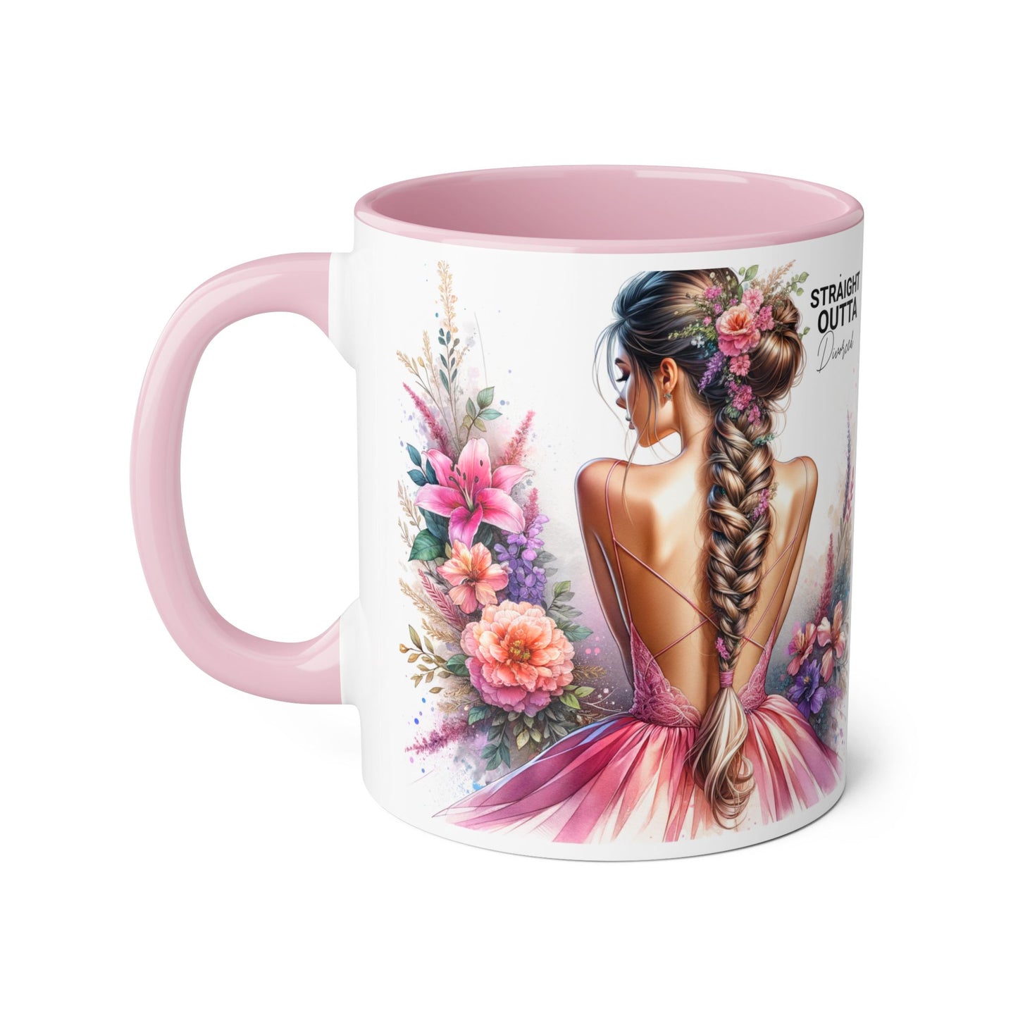 Straight Outta Divorced Humoristic Floral Art Accent Mug - Perfect Gift for Friends, Birthday Celebration, Mother's Day, Coffee Lover, Home Decor