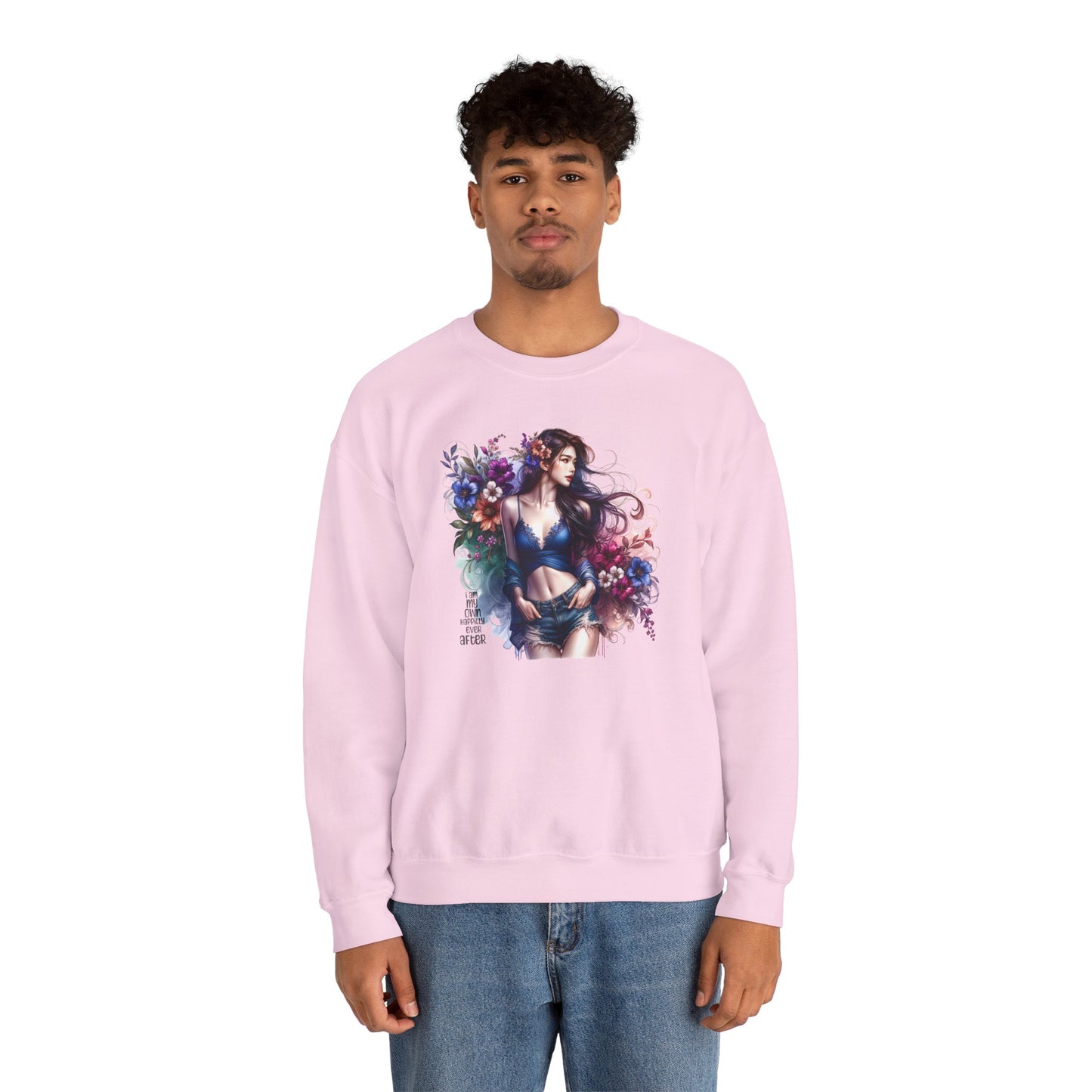I Am My Own Happily Ever After  Floral Goddess Sweatshirt | Cozy Unisex Crewneck | Perfect Gift for Fall/Winter, Artistic Apparel, Wall Art Sweatshirt, Everyday Wear