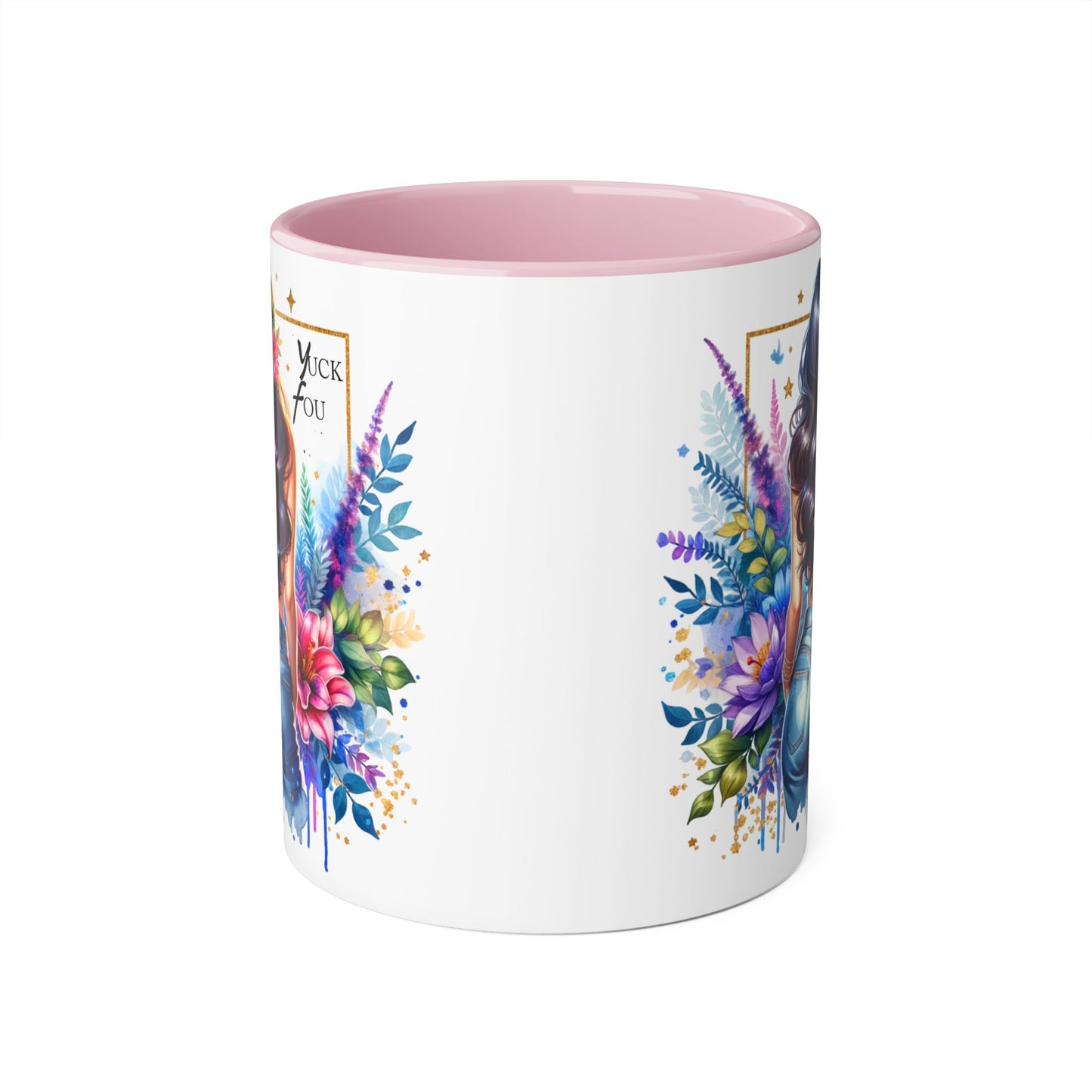 Yuck Fou Bohemian Floral Accent Mug, 11oz, Artistic Coffee Cup, Gift for Her, Stylish Drinkware, Home Decor, Unique Kitchen Accessories