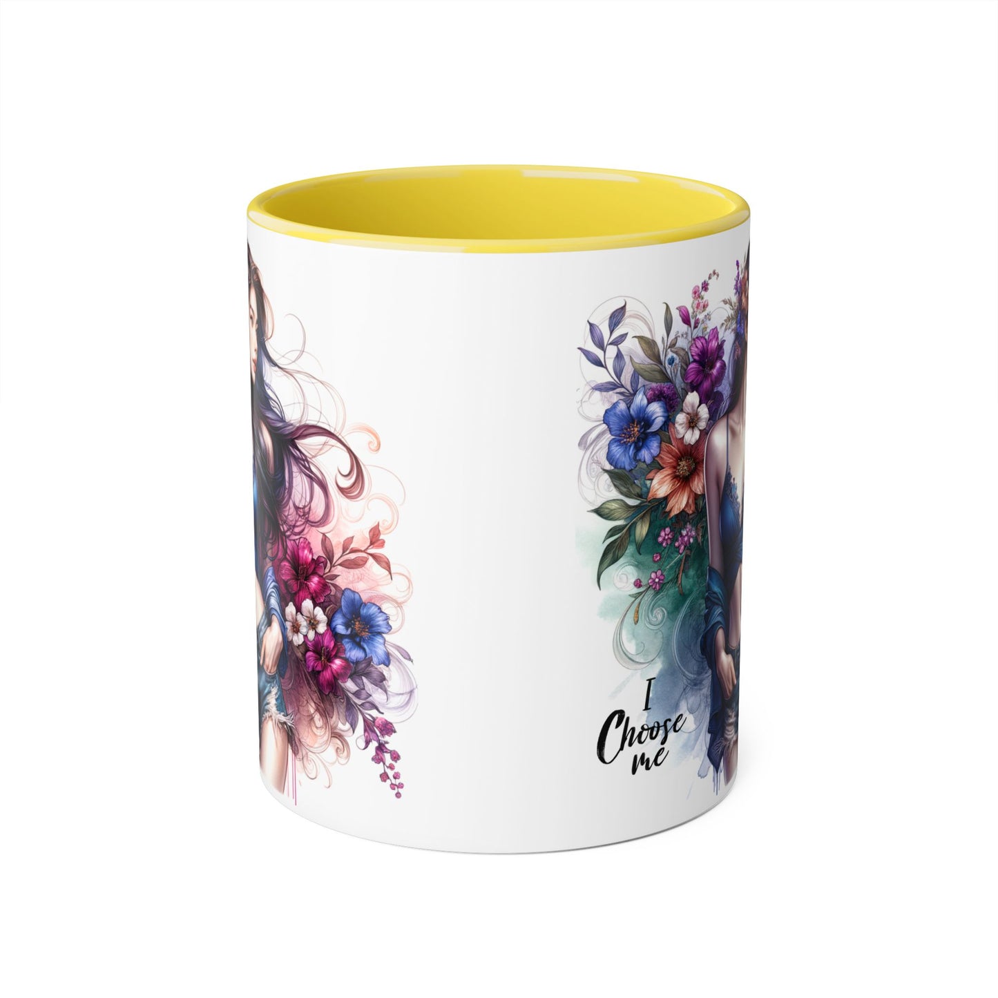 Floral Accent Mug, I Choose Me Design, Artistic Coffee Cup, Gift for Her, Home Décor, Tea Lover’s Essential