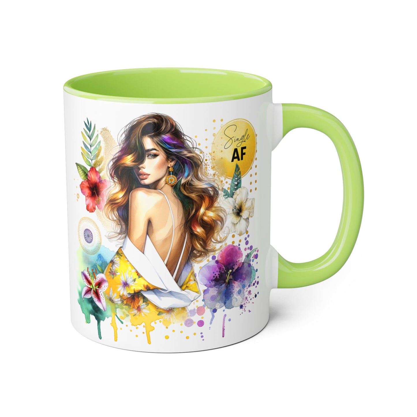 Single AF Colorful Motivational Accent Mug with Floral Design, Perfect for Gifts and Daily Inspiration