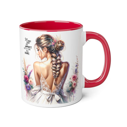 Money Can't Buy Happiness But It Can Buy Divorce Humoristic Elegant Floral Accent Mug, Inspirational Gift, Coffee Cup for Brides, Wedding Favors, Self-Care Reminder, Home Décor