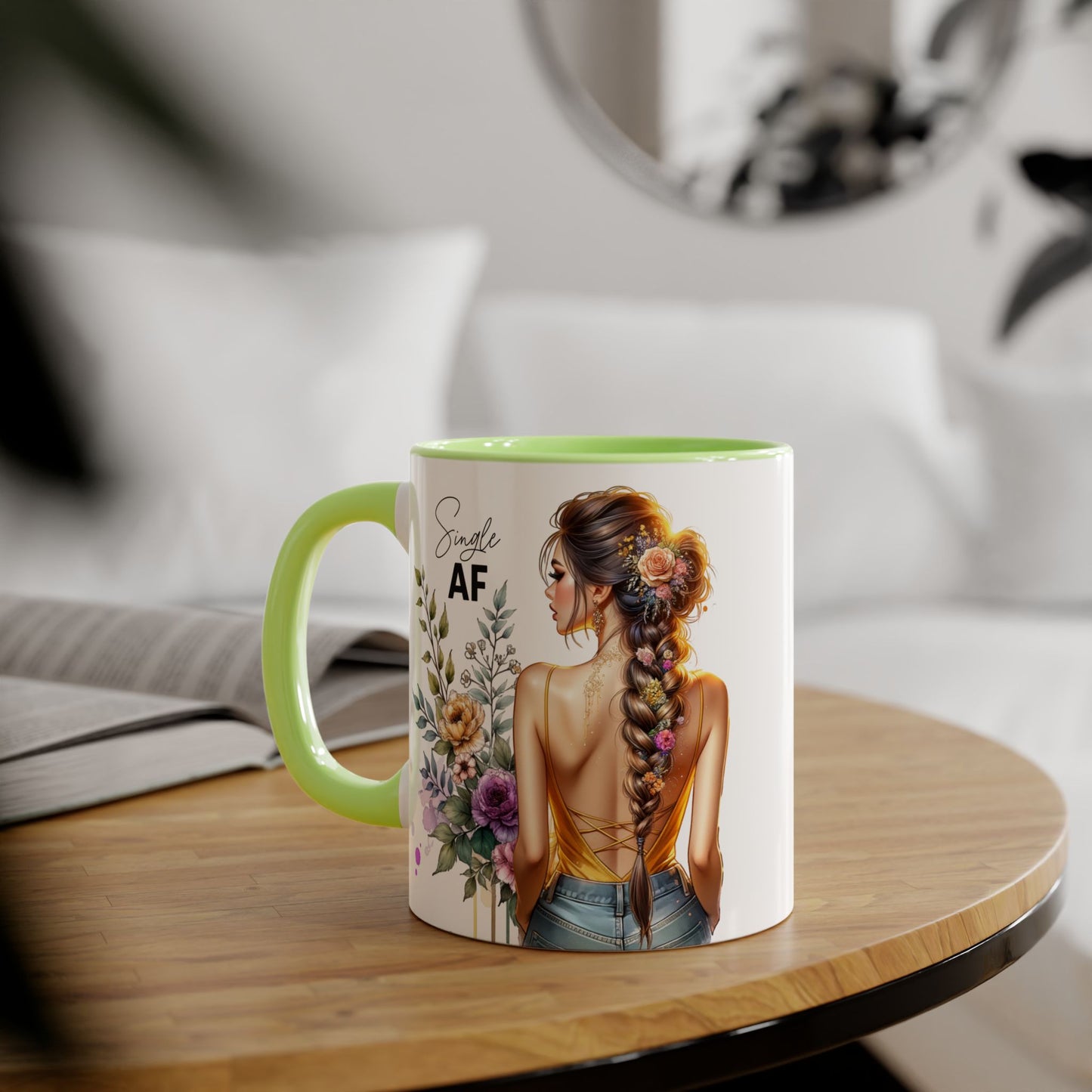 Single AF Floral Accent Mug - Cute Gift for Friends, Coffee Lover, Relationship Humor, Self-Care, Birthday, Celebration