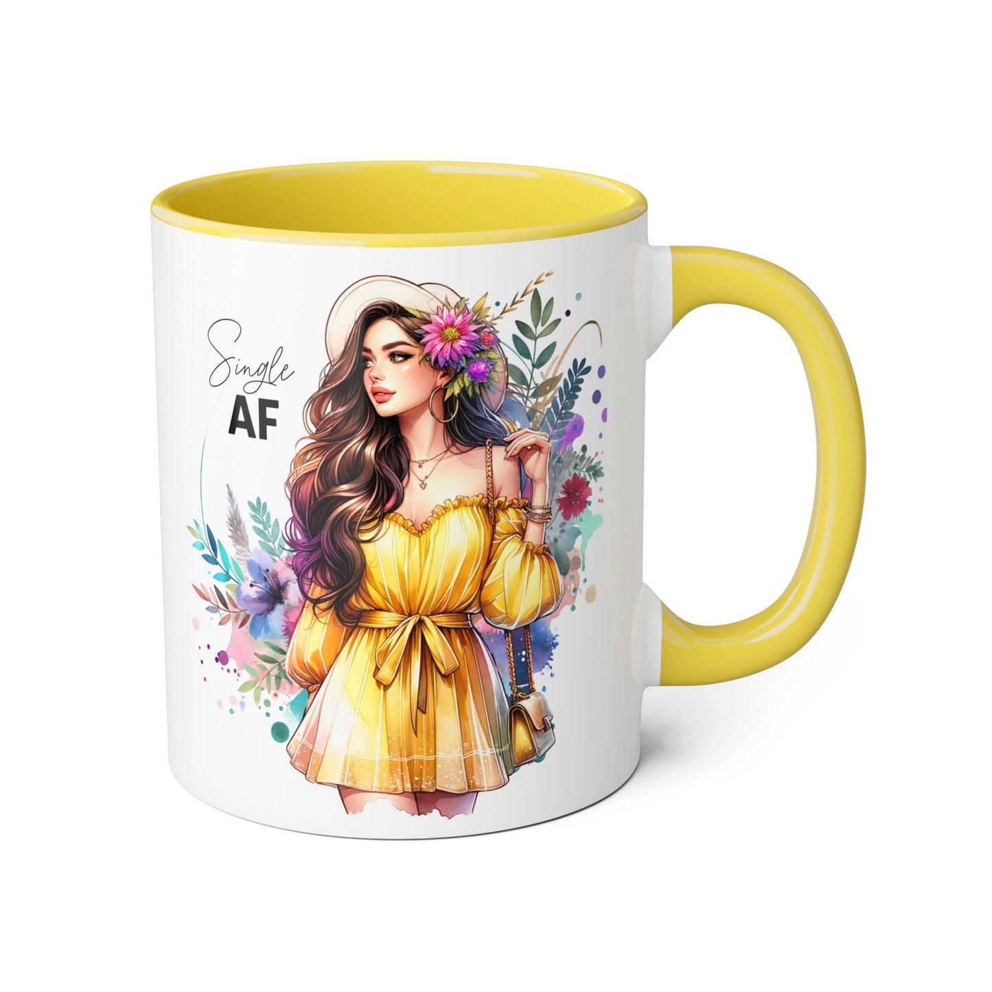 Single AF Floral Accent Mug - Perfect Gift for Singles, Cute Coffee Cup for Friends, Birthday or Self-Care Treat