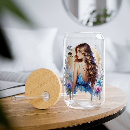 I Don't Make Mistakes, I Date Them Beautiful Floral Sipper Glass, 16oz | Stylish Drinkware for Any Occasion, Perfect Gift for Birthdays, Weddings, or Just Because