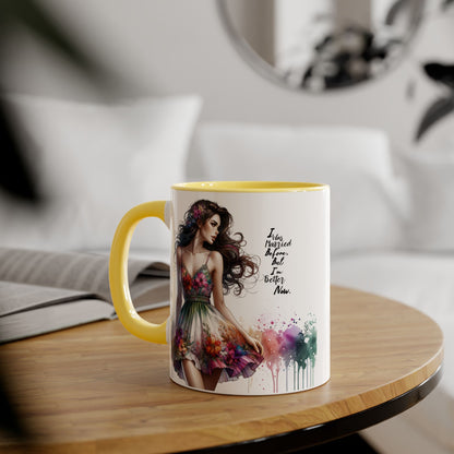 I Was Married Before But I'm Better Now Humoristic Floral Art Accent Mug, Inspirational Coffee Cup, Unique Gift for Her, Spring Decor, Creative Homeware