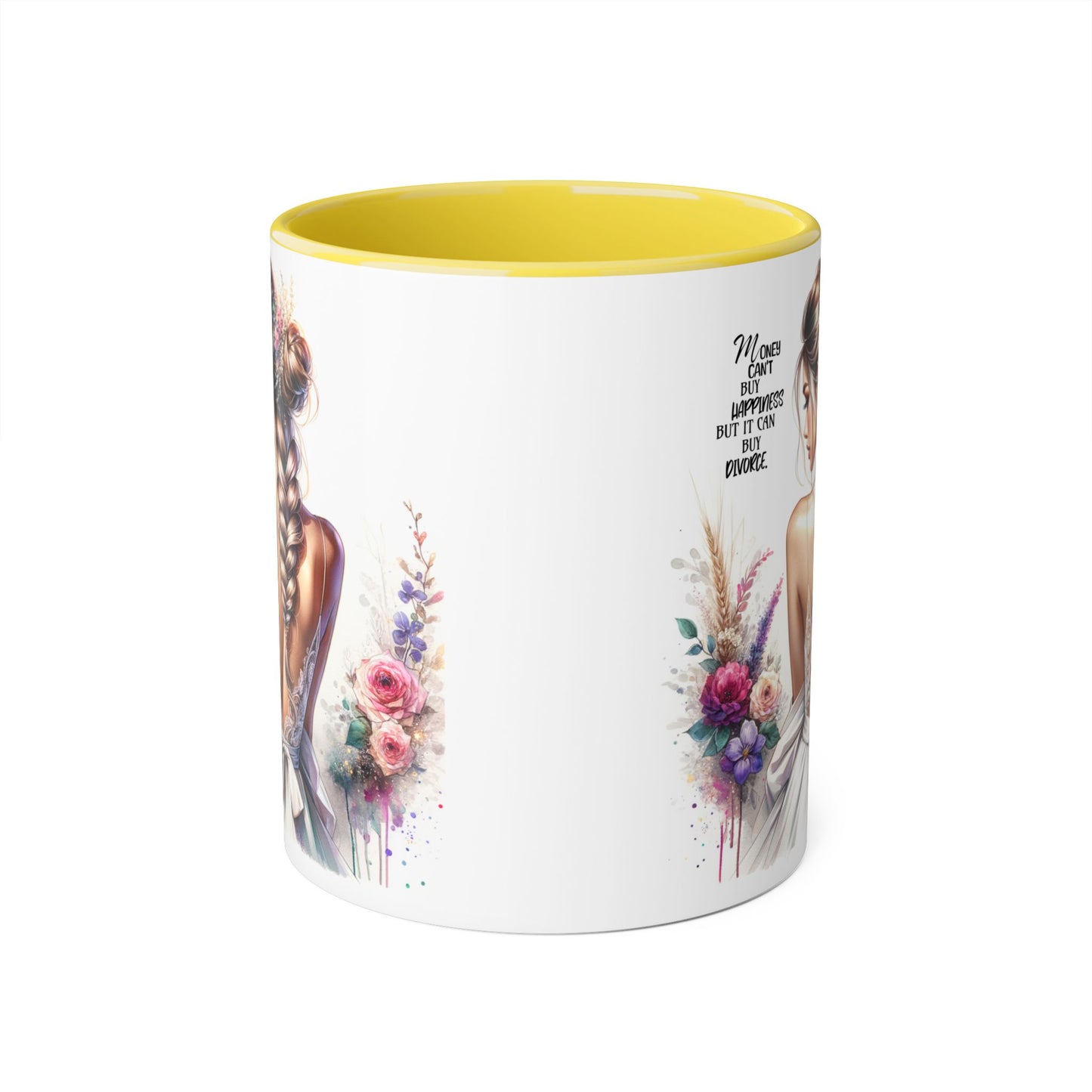 Money Can't Buy Happiness But It Can Buy Divorce Humoristic Elegant Floral Accent Mug, Inspirational Gift, Coffee Cup for Brides, Wedding Favors, Self-Care Reminder, Home Décor