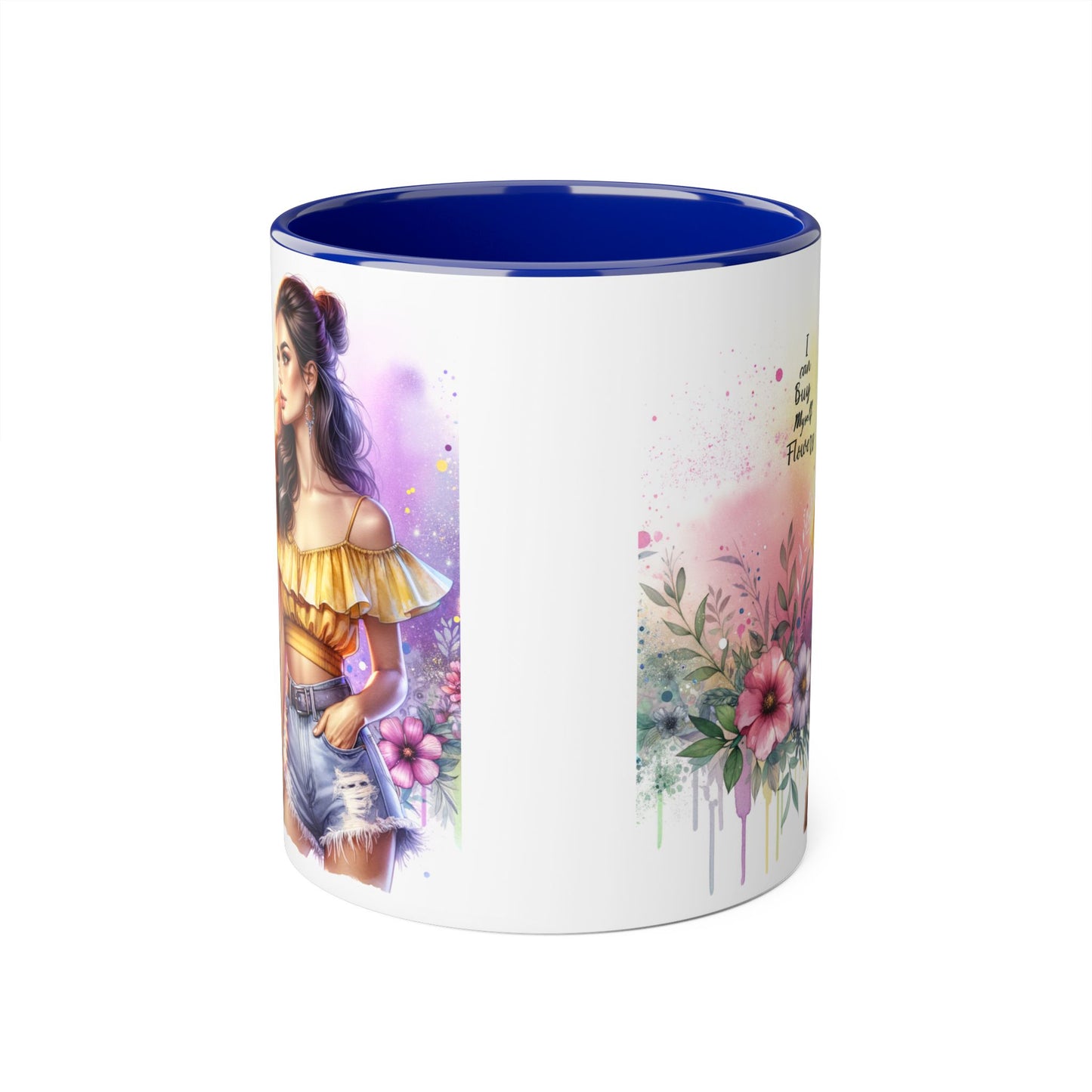 I Can Buy Myself Flowers Colorful Floral Accent Mug, 11oz Coffee Cup, Bohemian Style Drinkware, Perfect Gift for Garden Lovers, Ideal for Birthdays, Mother's Day
