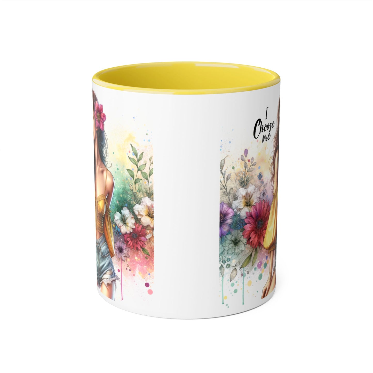 I Choose Me Floral Themed Accent Mugs, 11oz - Eco-Friendly Gift for Self-Care, Birthdays, Friends, Tea Lover, Inspirational Quotes