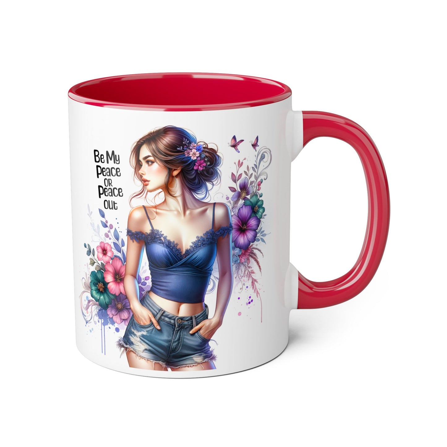 Be My Peace or Peace Out Bohemian Themed Accent Mug, Artist Cup, Unique Gift, Floral Coffee Cup, Inspirational Quote Mug