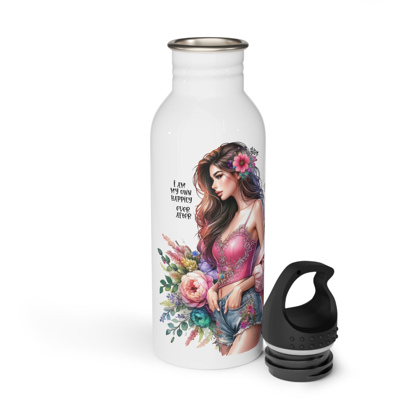 I Am My Own Happily Ever After Floral Art Stainless Steel Water Bottle - Inspirational Design for Stylish Hydration