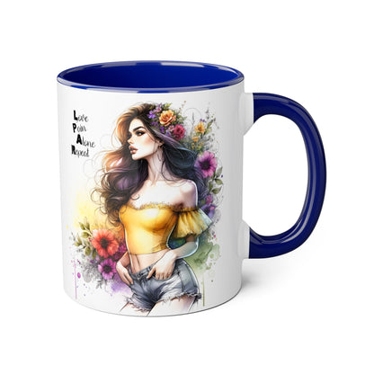 Colorful Artistic Accent Mug with Floral Design, Boho Coffee Cup, Gift for Her, Unique Tea Mug, Inspirational Quote Mug