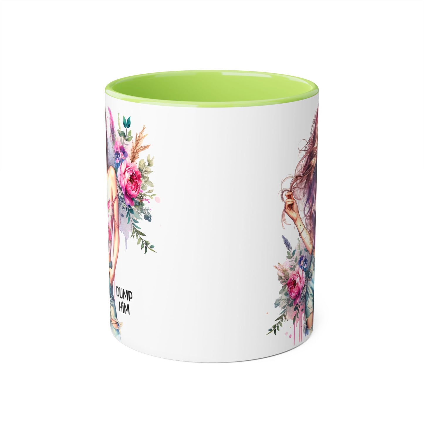 Floral Motivational Mug: "Dump Him" Coffee Cup, Gift for Friends, Inspirational Drinkware, Self-Care Coffee Mug, Cute Floral Mug