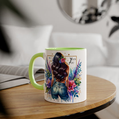 Yuck Fou Bohemian Floral Accent Mug, 11oz, Artistic Coffee Cup, Gift for Her, Stylish Drinkware, Home Decor, Unique Kitchen Accessories