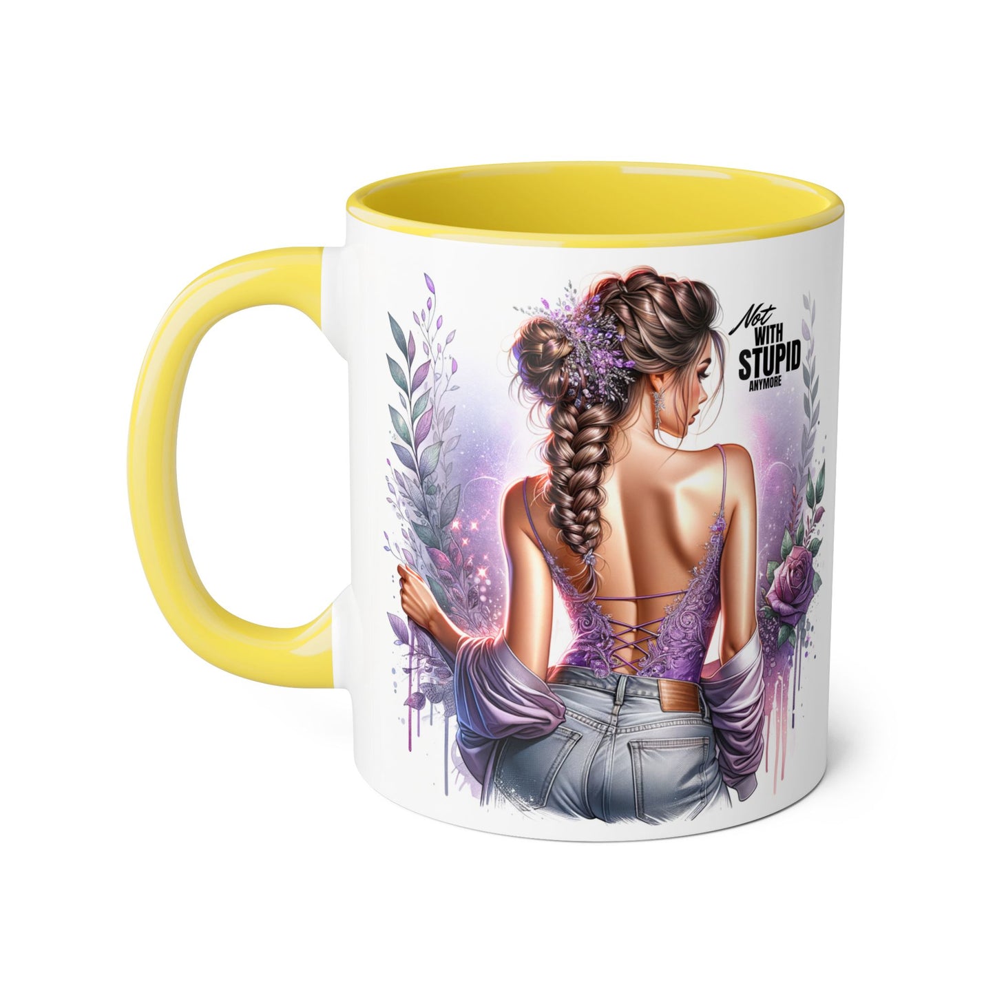 Not With Stupid Anymore Humoristic Bohemian Accent Mug, Artful Coffee Cup for Unique Gifts, Decorative Drinkware, Home Decor, Thoughtful Present