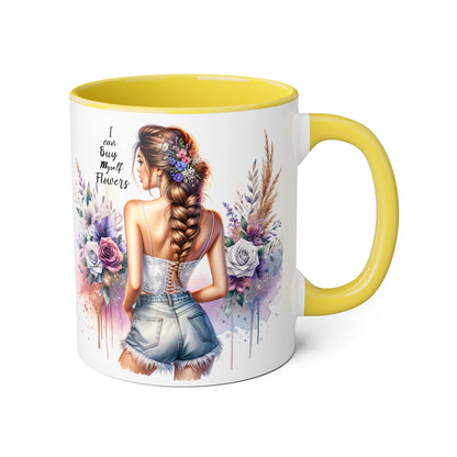 I Can Buy Myself Flowers Floral-Inspired Accent Mug, Boho Coffee Cup, Gift for Flower Lovers, Artful Drinkware for Special Occasions, Women's Inspirational Mug