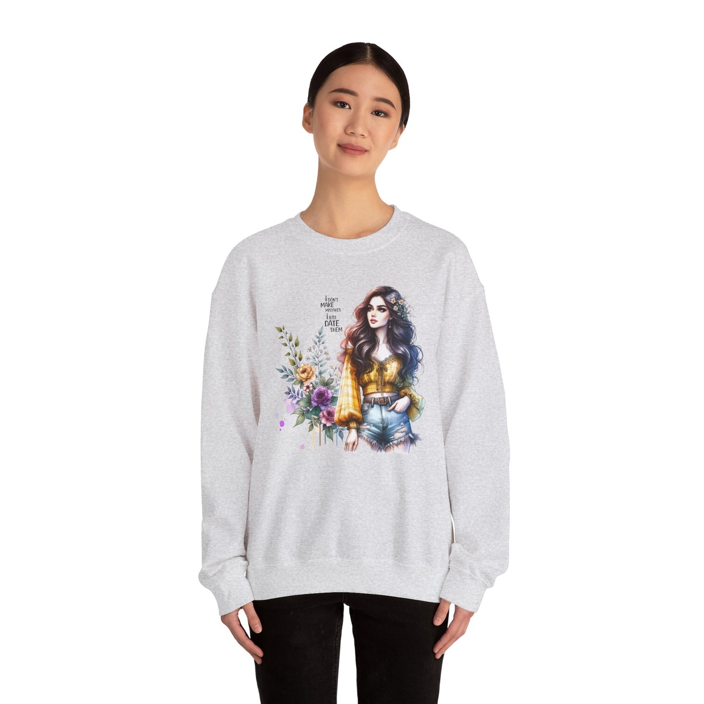 I Don't Make Mistakes, I Just Date Them Floral Graphic Crewneck Sweatshirt, Cozy Casual Wear, Boho Sweatshirt, Gift for Her, Fall Fashion Must-Have