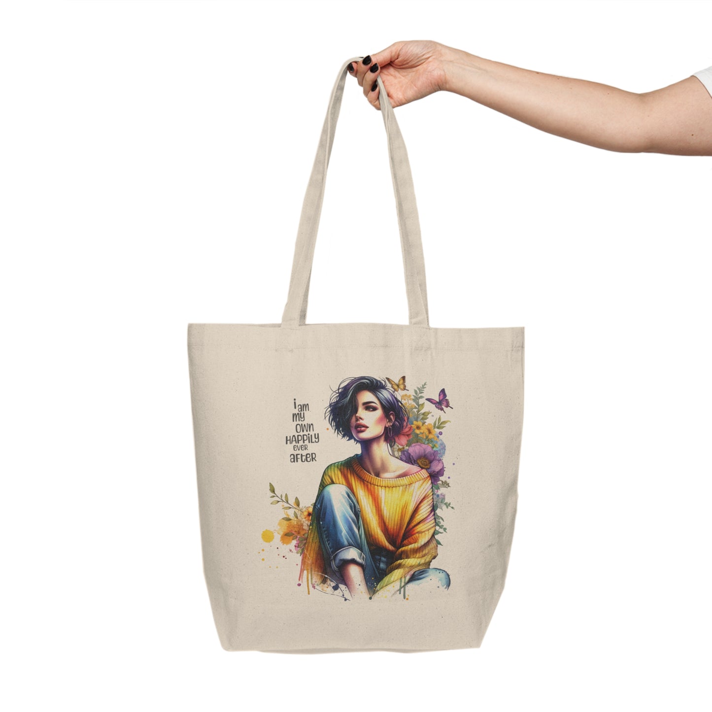 I Am My Own Happily Ever After Stylish Floral Canvas Shopping Tote - Eco-Friendly Gift Bag, Reusable Grocery Bag, Trendy Market Tote, Inspirational Art Tote, Summer [...]