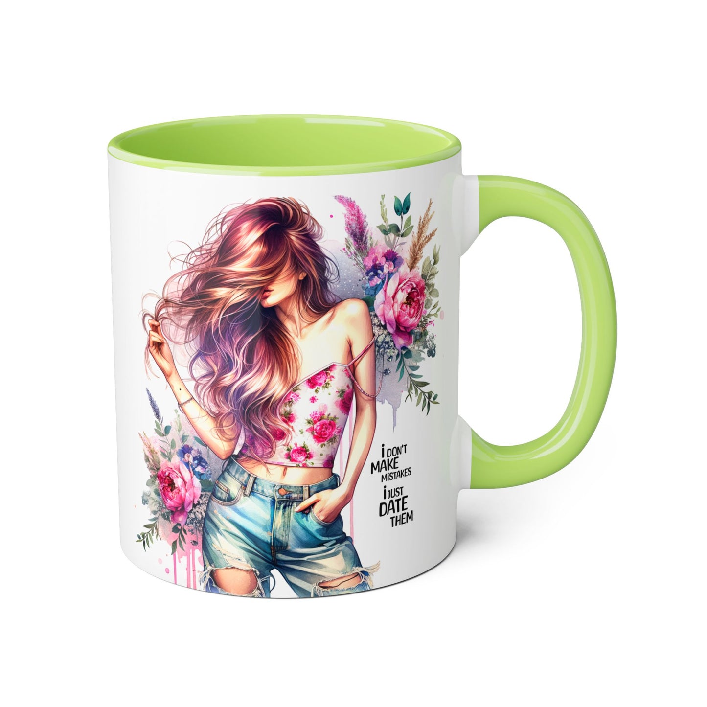 I Don't Make Mistakes, I Date Them Bohemian Floral Accent Mug, 11oz - Perfect Gift for Women, Art Lover Mug, Cute Coffee Cup, Birthday Gift, Home Decor