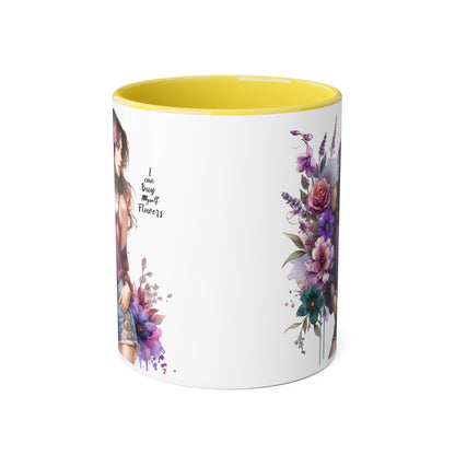 I Can Buy Myself Flowers Floral Art Accent Mug, 11oz Coffee Cup for Flower Lovers, Gift for Her, Boho Kitchen Decor, Unique Art Mug