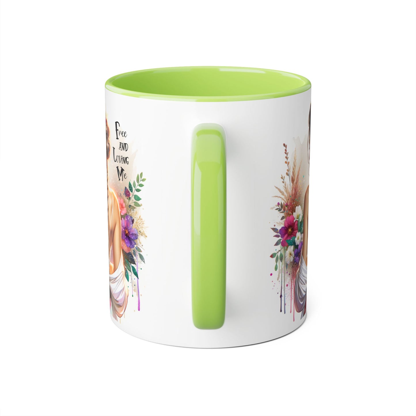 Bohemian Floral Accent Mug, Free and Loving Me Coffee Cup, Gifts for Her, Birthday, Inspirational Drinkware, Home Decor