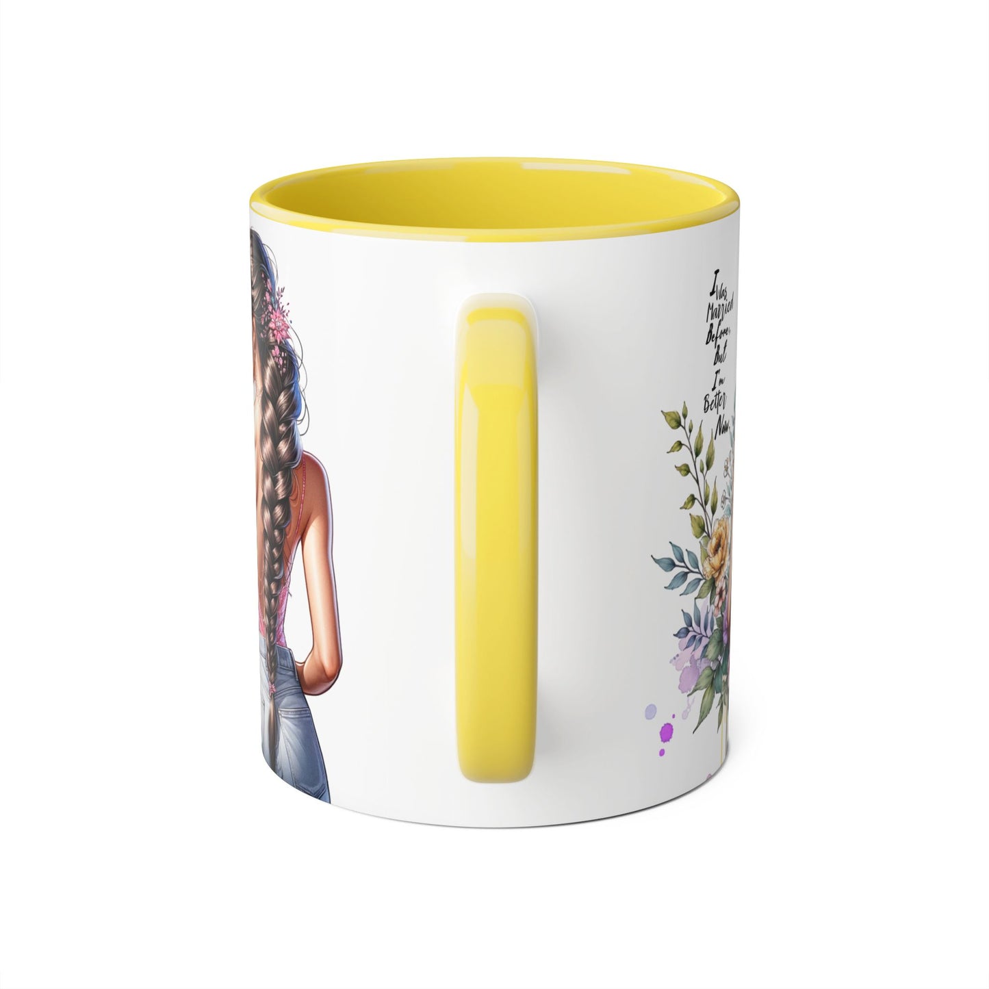 I Was Married Before But I'm Better Now Stylish Floral Accent Mug, Perfect Gift for Tea and Coffee Lovers, Unique Drinkware, Bridal Shower Gift, Inspirational Quote Mug