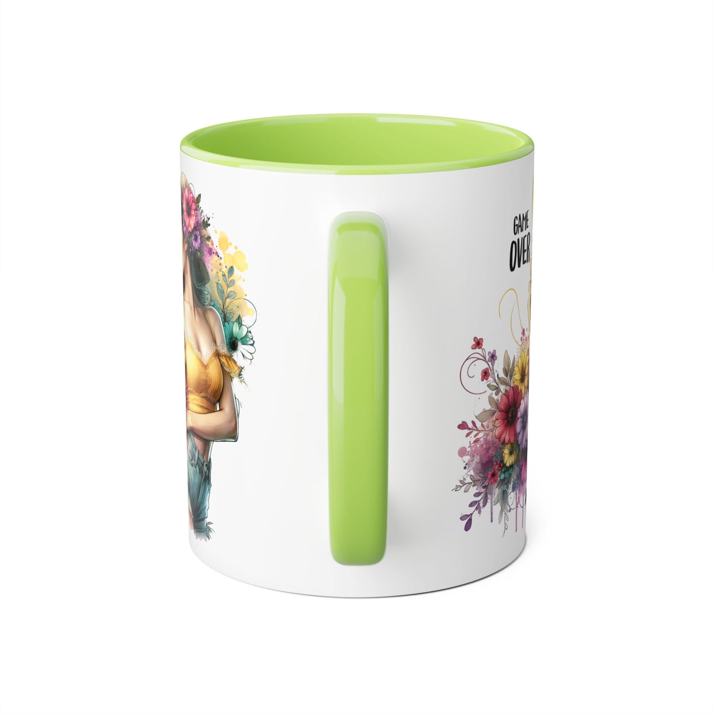Game Over Floral Accent Mug, Gift for Gamers, Coffee Tea Cup, Home Decor, Birthday, Celebration, Unique Mug