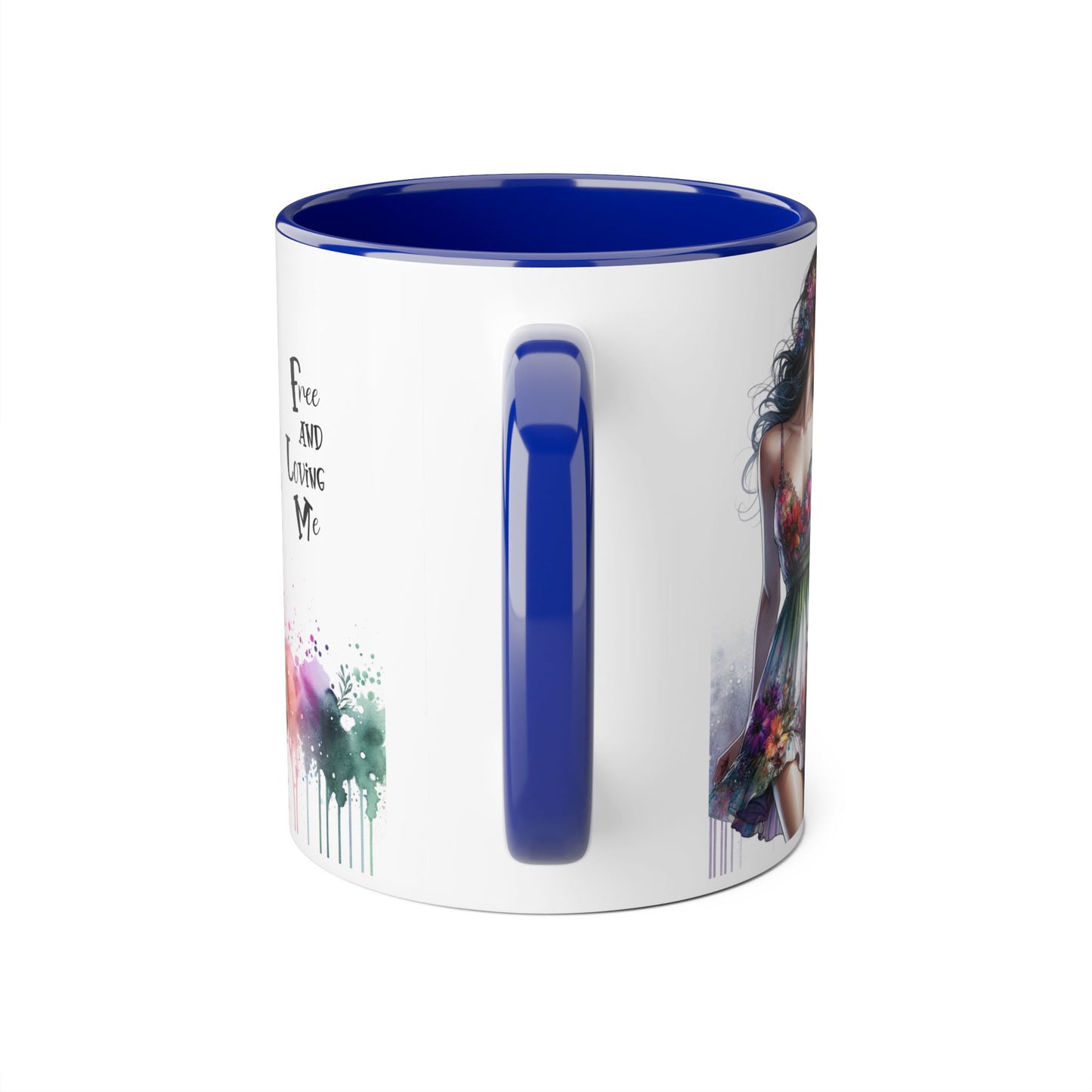 Floral Art Inspirational Coffee Mug, Free and Loving Me, Gift for Her, Colorful Drinkware, Boho Mug, Artistic Tea Cup
