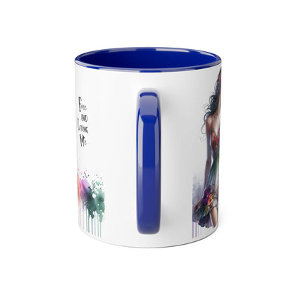 Floral Art Inspirational Coffee Mug, Free and Loving Me, Gift for Her, Colorful Drinkware, Boho Mug, Artistic Tea Cup