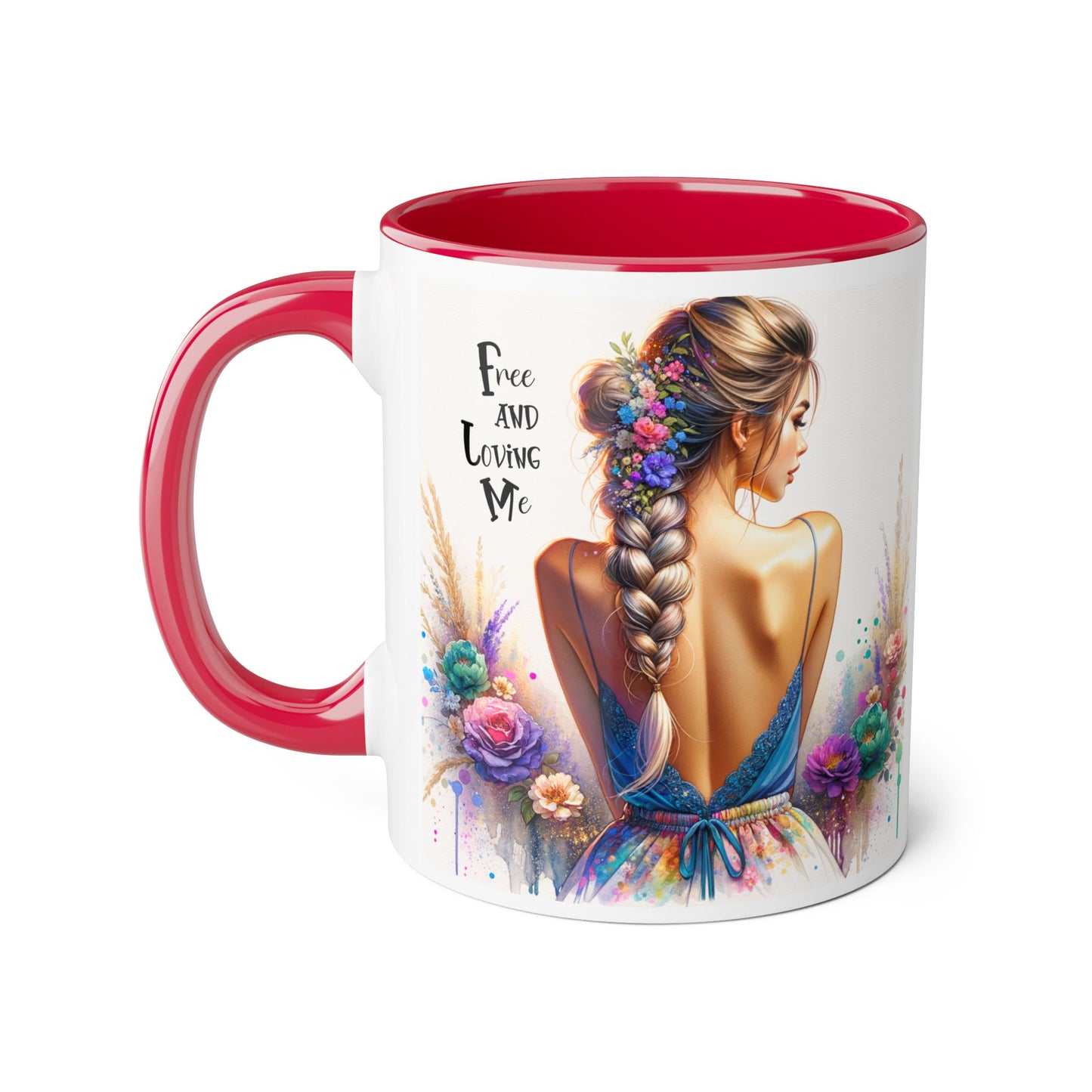 Free and Loving Me Floral Freedom Accent Mug - Inspirational Coffee Cup, Gift for Her, Artist Mug, Tea Lover's Cup, Home Decor