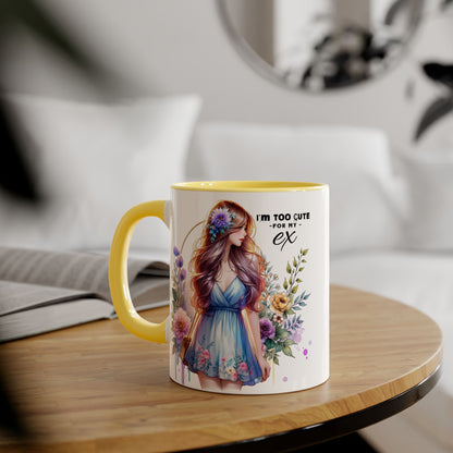 I'm Too Cute For My Ex Floral Ex-Partner Mug, Coffee Cup for Breakup Gifts, Girlfriend Present, Humor Mug, Cute Gift Idea for Her