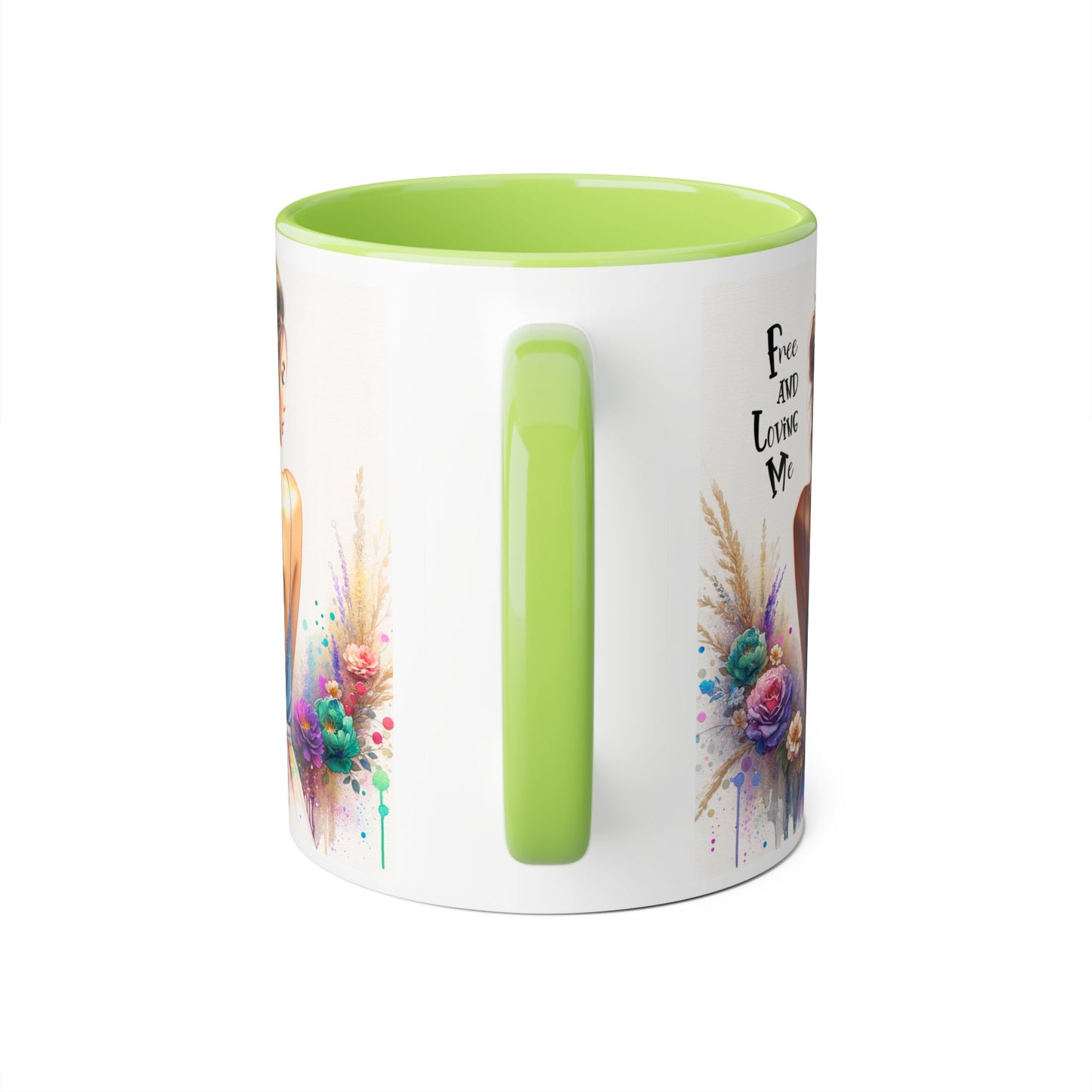 Free and Loving Me Floral Freedom Accent Mug - Inspirational Coffee Cup, Gift for Her, Artist Mug, Tea Lover's Cup, Home Decor