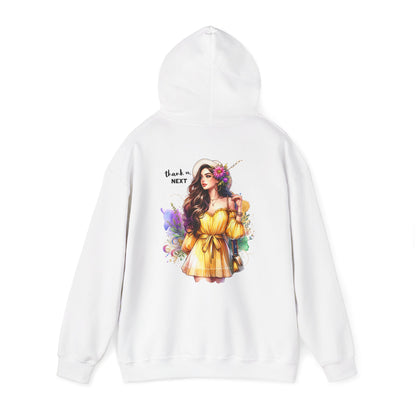 Thank U, Next Whimsical Fairy Art Hooded Sweatshirt, Cozy Apparel, Unique Gift, Casual Wear, Comfortable Layer