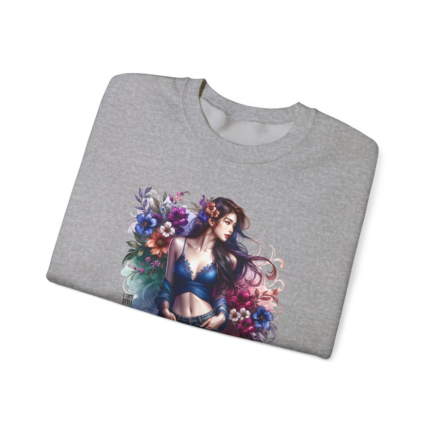 I Am My Own Happily Ever After  Floral Goddess Sweatshirt | Cozy Unisex Crewneck | Perfect Gift for Fall/Winter, Artistic Apparel, Wall Art Sweatshirt, Everyday Wear