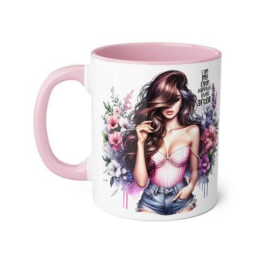 I Am My Own Happily Ever After Empowered Floral Accent Mug, Encouragement Gift for Women, Inspirational Coffee Cup, Self-Love Decor, Black Handle Mug