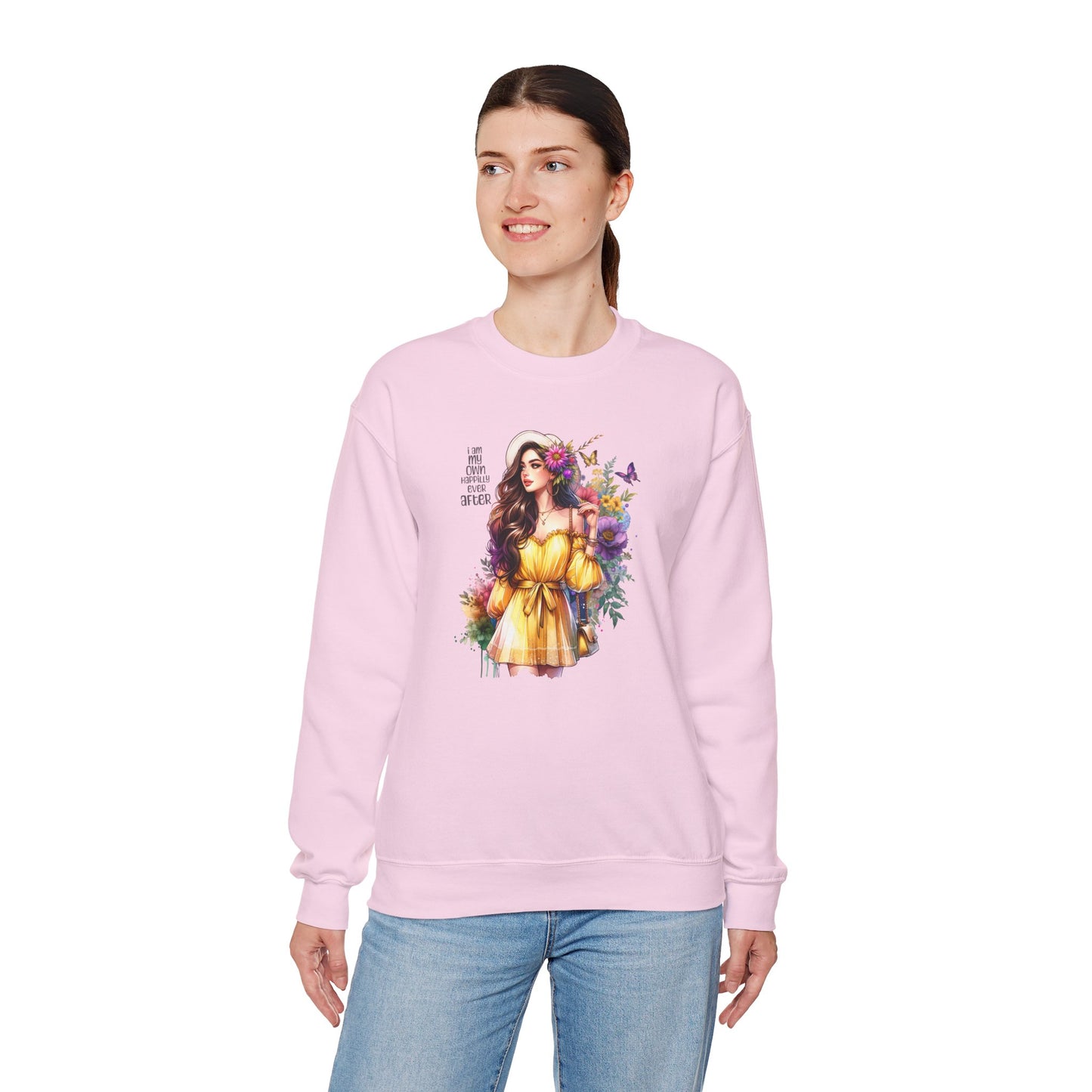 I Am My Own Happily Ever After  Floral Goddess Crewneck Sweatshirt - Boho Chic, Cozy Style, Perfect for Spring, Gift for Her, Casual Wear, Everyday Comfort